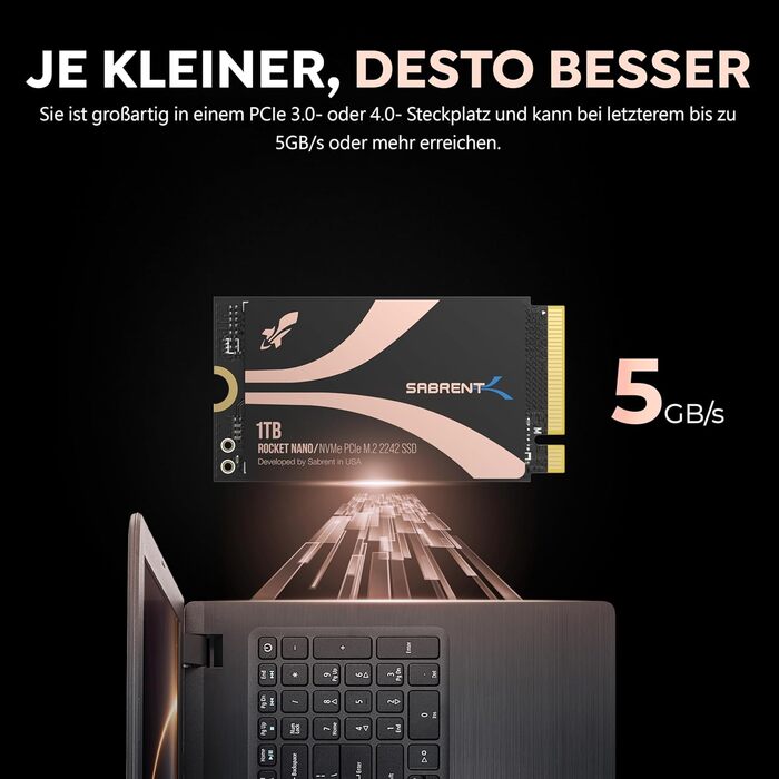 SSD Sabrent Rocket 1TB 2242 PCIe Gen 4 NVMe DRAM-Less - SB-2142-1TB