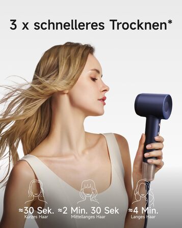 Фен Laifen з магнітною насадкою, 200 млн негативних іонів, 110 000 об/хв, швидке сушіння, Swift Premium, кобальтово-синій
