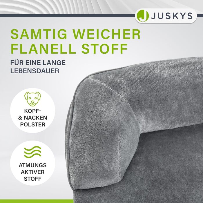 Juskys Dog Bed Sheena L Orthopedic, Washable & Non-Slip - 98 x 70 x 17 cm - Fluffy Dog Sofa for Medium-Sized Dogs Grey - Pet Bed Dog Sofa