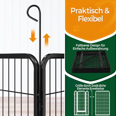 Вольєр для цуценят Yaheetech, 120 см, 16 частин, автоматичне замикання, чорний, для квартири та саду