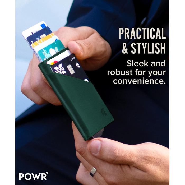 PWR Wallet: Чоловічий металевий картхолдер з відділенням для монет. Мінімалістичний гаманець-картхолдер для чоловіків (колір: Renngrün)