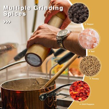 Дерев'яні соляні та перечні млини, 20 см, з регулюванням ступеня помелу, наповнювані вручну, з дуба, для кухні - набір 2 шт.