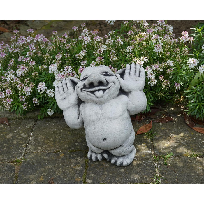 gartendekoparadies.de Massive Stone Figure, Funny Troll. Hello, here I am! Height 25 cm, Grey, 6 kg, made of cast stone, frost-resistant figure for outdoor use.