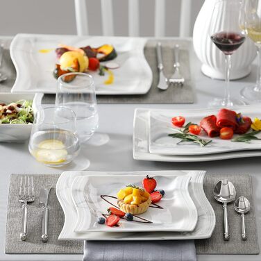MALACASA Flora Marble Porcelain Dinnerware Set - 30 Piece Service with Coffee Cups, Saucers, Dessert Plates, Soup Plates & Dinner Plates (Gray)