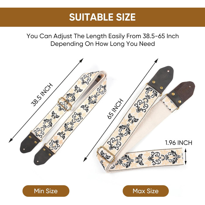 Гітарний ремінь Jacquard з вишитою бавовною та шкіряними кінцями для акустичної гітари (Gs-75-9 Yellow Jacquard)