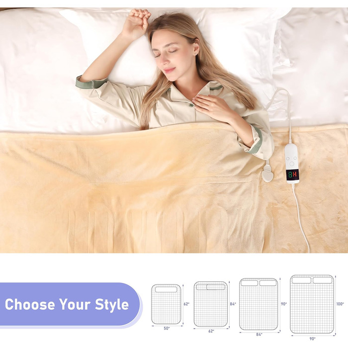 Електрична ковдра Qieryun з автовимкненням, 130x180 см, 10 режимів нагріву, таймер, захист від перегріву, флісова, для дому та офісу (Хакі, 150 x 180 см)