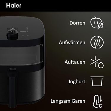 Аерофритюрниця Haier 7 л з вікном, 9 програм, 1700 Вт, LED-дисплей, без олії, для здорового приготування, серія 5 HAF5TWA3, посудомийна, з аксесуарами