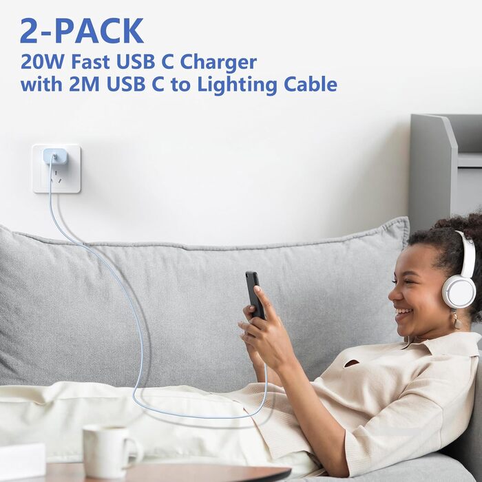 Зарядний пристрій 20W USB-C з кабелем Lightning для iPhone 14/13/12/11/X/SE (2 шт) - Синій