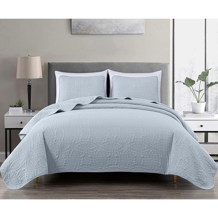 Комплект покривал Chezmoi Collection Austin (3 шт.) Oversized, блакитно-зелений, Queen, срібний