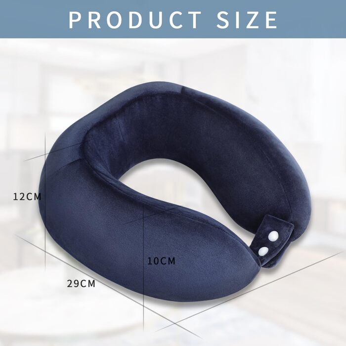 Подушка для шиї, зручна, портативна, регульована, з Memory Foam, U-подібна, для подорожей (літак, поїзд, авто, офіс), темно-синя