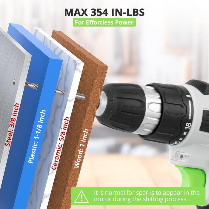 Faboka 21V акумуляторний шуруповерт, комплект з 2 акумуляторами 2.0Ah, 40Nm, 18+1 ступенів, 10мм патрон, регулювання швидкості, LED-підсвічування, для ремонту та DIY