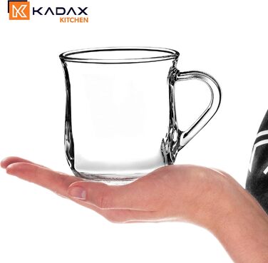 Набір склянок KADAX для чаю та кави (6 шт., 320 мл) - скляні чашки з ручкою для гарячих та холодних напоїв