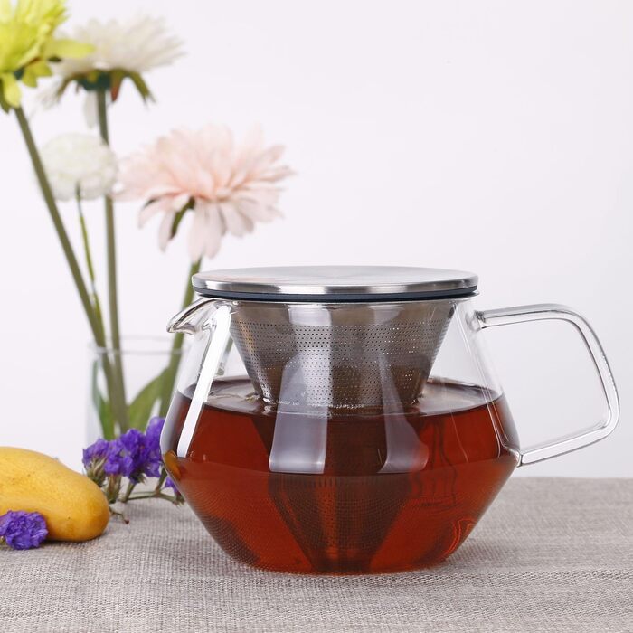 Kinto Unitea One Touch Teapot made of Stainless Steel, heat-resistant Glass Teapot with Stainless Steel Infuser in Lid (Japan Import) (600ml, Silver)