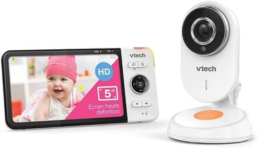 Vtech VM901-1W WiFi камера, дитячий відеомонітор з 5-дюймовим HD-дисплеєм, поворотна камера 1080P, мобільний додаток, широкий кут огляду 120°, сумісність з iOS та Android