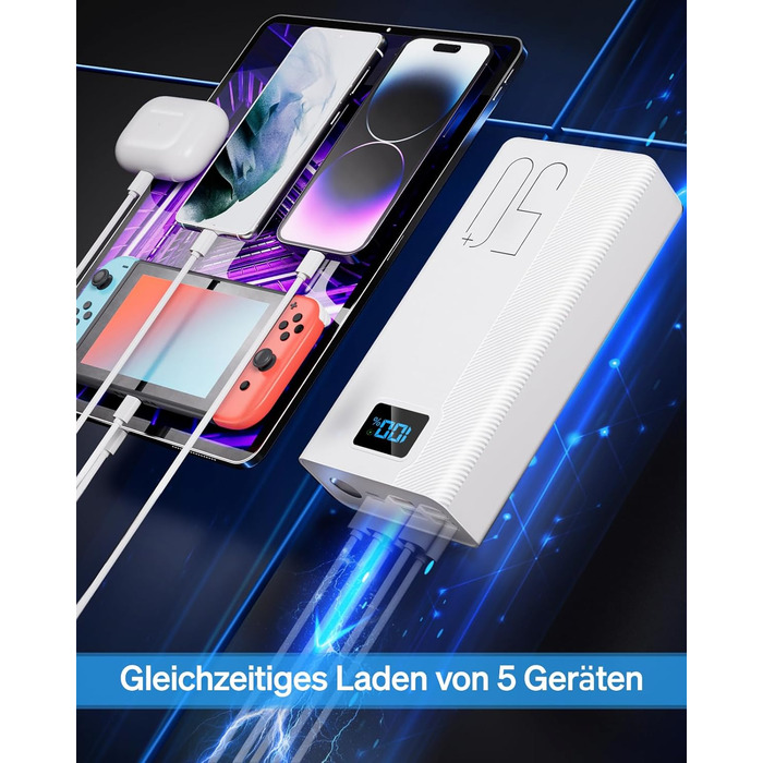 Портативний зарядний Power Bank 50000mAh з 5 виходами та 3 входами, 22.5W, для MP3-плеєрів