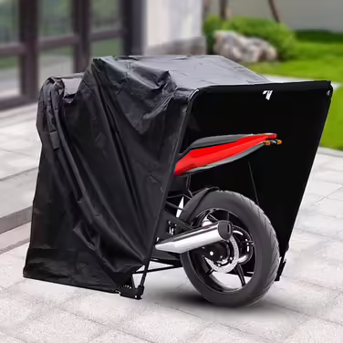 HOARLICN Waterproof Motorcycle Tent Garage, Black Folding Garage Motorcycle Shelter Universal Folding Garage Motorcycle Shelter Cover 270 cm x 105 cm x 155 cm For a 103-inch Motorcycle