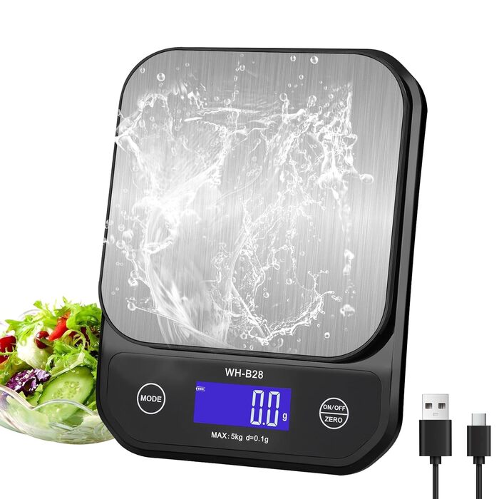 Водонеробочі кухонні ваги 3T6B IP67, USB, 5 кг/0.1 г, LED-дисплей для приготування їжі та випічки