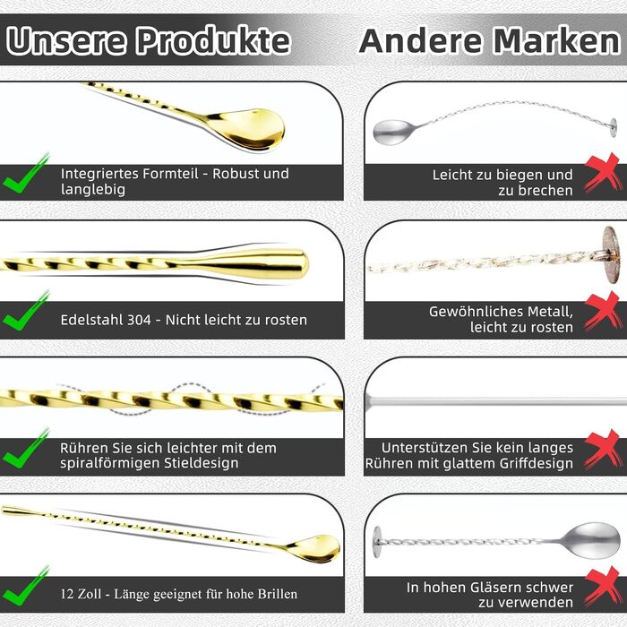 Тренажер для коктейлів YUNAI з нержавіючої сталі, 30 см, довга ручка, спіральний дизайн, для шейкерів, довгий барний ложка, золотий