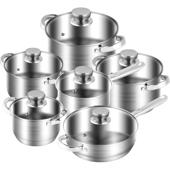 RIOVARM Stainless Steel Cookware Set with Lids, Induction Non-Stick Cookware Set, PFOA-Free, Kitchen Essentials Set, Suitable for Ovens, Frying Pan, Saucepan, Sauteuse, Saucepan, Casserole, Stainless Steel Cookware Set