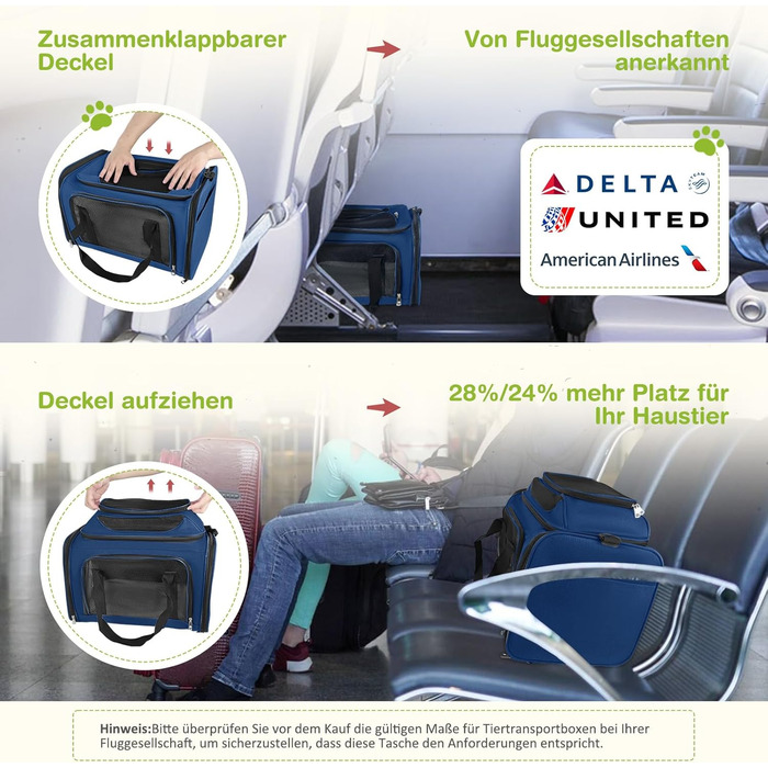 Транспортна сумка для кота, переноска для кота та собаки, переноска для тварин, складана переноска для домашніх тварин зі шлейкою, переноска для тварин (Блакитна, L)