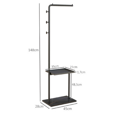HOMCOM Coat Rack Clothes Rack with Hooks & Tray for Clothes & Hats, Hallway & Entrance, 45x28x148 cm Black