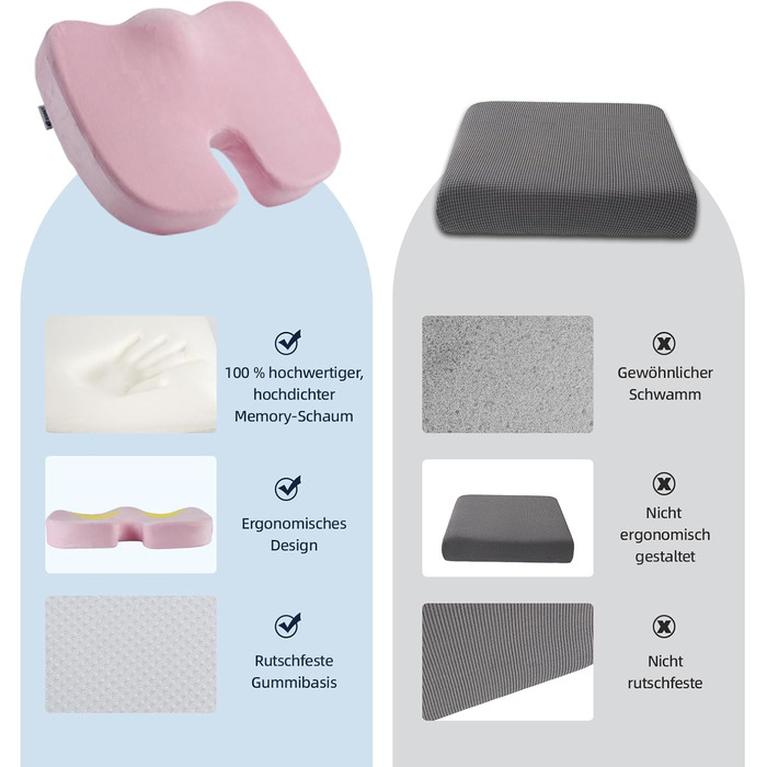 Подушка для спини та сидіння Egret з Memory Foam для офісного крісла та авто – рожева, з регульованими ременями, підтримка попереку, зняття болю та корекція постави