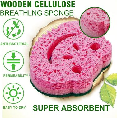 SmilePowo 12-Piece Scrub Sponges, Large Sponges, Double-Sided, Multifunctional, Premium Cleaning Sponges, Dishwashing Sponge for Durable Scrub Sponges, Bathroom, Dishes, Furniture, Kitchen Sponge