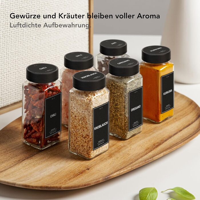 Spice Jar Set [24 x 120ml] with 300 Spice Labels [DE] - Spice Storage with Shaker Insert - Glass Spice Jars - Glass Spice Containers - Spice Organizer - Spice Jars Obsidian