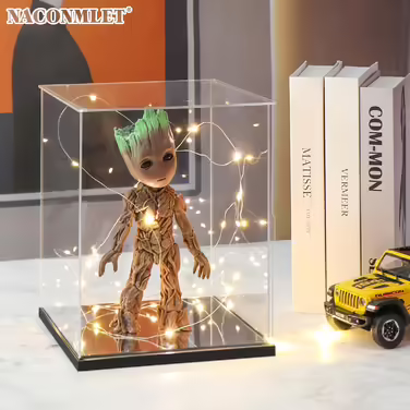 Акрилова вітрина з LED-підсвіткою Naconmlet, прозора коробка для колекційних фігурок та моделей, з дверцятами, 20x20x25 см