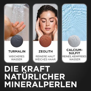LOBENSWERK Shower Head with Filter [3 Modes - incl. Booster] Water-Saving Shower Head with Mineral Pearls | Hand Shower, Shower Head, Shower in Black incl. Tool, Replacement Pearls & Stainless Steel Plate (Matte Black)