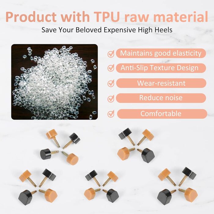 YEHAM 25 Pairs of High Heel Shoe Replacement Tips/Pin Kit in 5 Different Sizes (8/9/10/11/12 mm) for Women (Black and Beige Spikes)