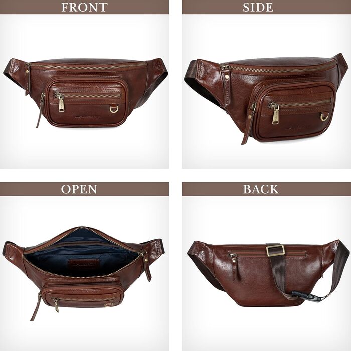 Чоловіча поясна сумка Marc Peter® Varadero з натуральної шкіри Наппа | Перехресна сумка на пояс для чоловіків та жінок | Сумка на пояс з регульованим ремінцем | Шкіряна сумка-чокер | Сумка через тіло (Чорний шоколад)