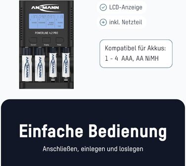 Зарядний пристрій Powerline 8 для акумуляторів AA/AAA з LED-дисплеєм, дефектоскопією та захистом від перевантаження