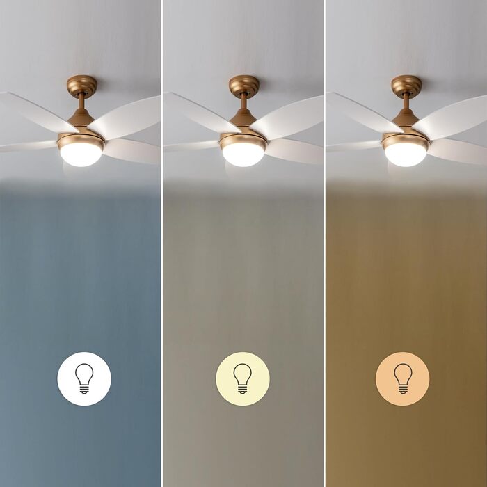 Стеляний вентилятор Cecotec EnergySilence Aero 495 з підсвічуванням, 55W, 42 дюйми, 5 лопатей, LED, пульт, таймер, 3 швидкості (золотий білий)