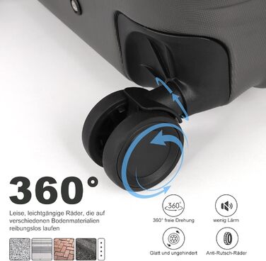 Великий валіз з ABS пластику на колесах, Trolley, валіз для подорожей з 4 колесами (360°), кодовий замок з 3 цифрами та телескопічний ручка з алюмінію (XL – 95л, Темно-сірий)