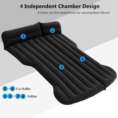 Надувний матрац для авто, SUV, багажник, для кемпінгу та подорожей, чорний