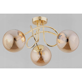 Сучасна стельова люстра Alfa золотиста, 3xE14, скляні бурштинові сфери