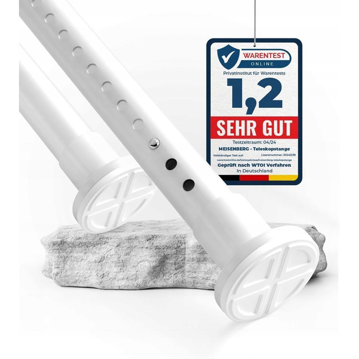 Телескопічна штора для ванної розпірна біла, 260-310 см