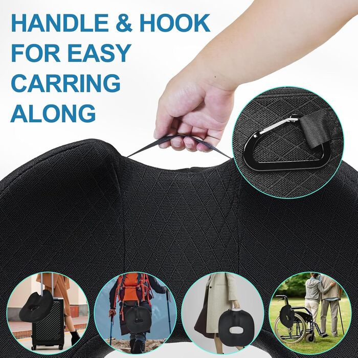 ZHOOGE Orthopedic Donut Seat Cushion for Hemorrhoids & Tailbone Pain - Memory Foam Seat Cushion for Car, Sofa, Office & Wheelchair - Black