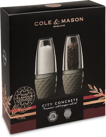 Набір млинів для солі та перцю Cole & Mason City, 2 шт., бетон/акрил, 160 мм, керамічний механізм Precision+
