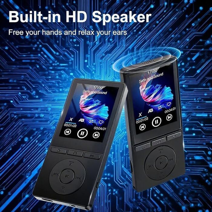 MP3 плеєр 64GB Bluetooth 5.3 з динаміком, HiFi звук, диктофон, E-book, чорний