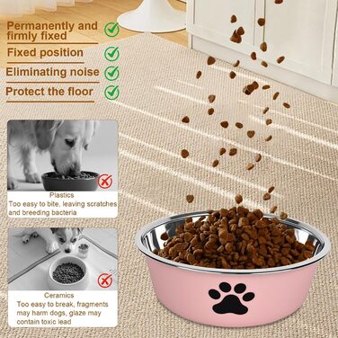 Набір з 4 мисок для собак з нержавіючої сталі з неслизьким силіконовим дном, 900 мл, для корму та води (зелений, сірий, блакитний, рожевий)