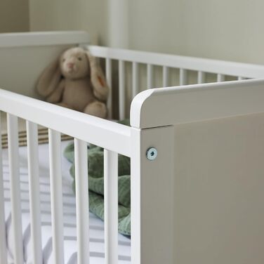 Convertible Baby Bed with Mattress, Toddler Bed, Crib, Bedside Sleeper, 60x120, Fall Protection, Baby, Toddler, Children's Bed, Complete Set, Height Adjustable & Removable Slats, Wood in White, 60 x 120 cm + Mattress White