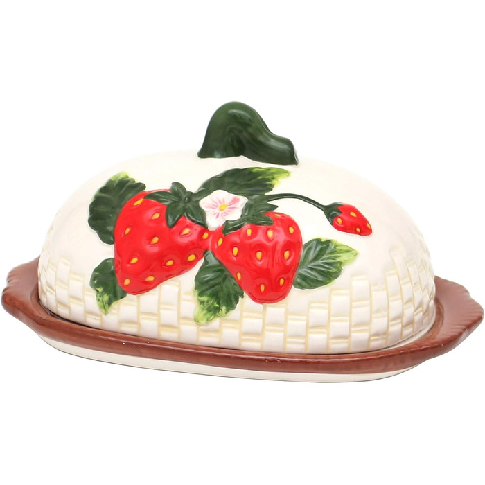 Dolomite Butter dish/Butter bell with strawberry relief. Size approximately 19.5 x 12.5 x 9.4 cm, 9