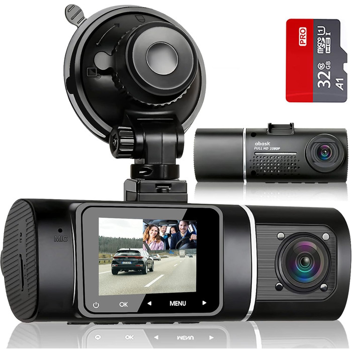 Відеореєстратор Abask J05 Full HD 1080P для авто з SD-картою 32GB, кут огляду 310°, нічна зйомка, паркування, G-сенсор