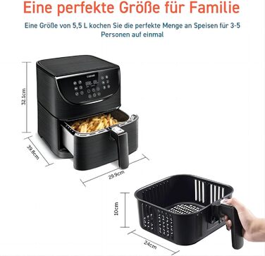 COSORI Air Fryer, 11-in-1 Air Fryer XXL 5.5L, Hot Air Fryer with Shake Reminder, 100 Recipes, 55 Percent Energy Saving, Dishwasher-Safe Baskets 5.5L Black
