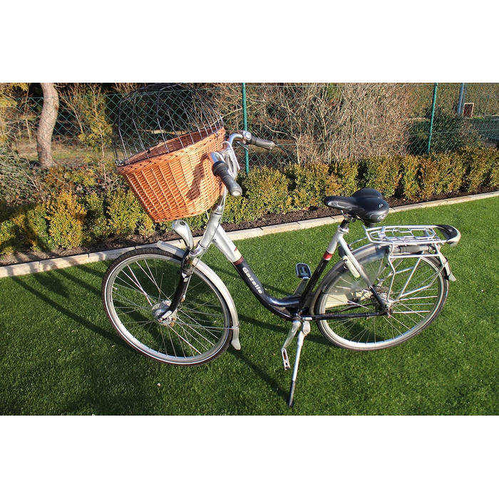 Корзина для велосипеда для собак з ручки з ротангу з металевою сіткою та подушкою XL або XXL. Велосипедна корзина для собак, корзина для тварин, корзина для покупок, натуральний матеріал (з подушкою)