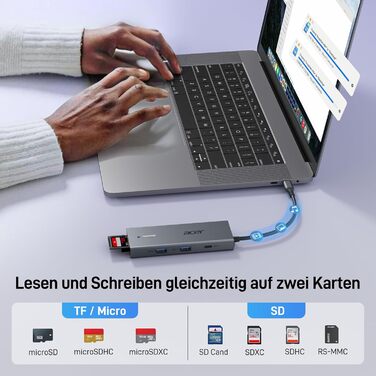 Док-станція Acer USB-C 9-в-1: Dual HDMI 4K@60Hz, 3xUSB-A, USB-C 5Gbps, 100W PD, SD/TF, для Dell, Chromebook, MacBook, Surface