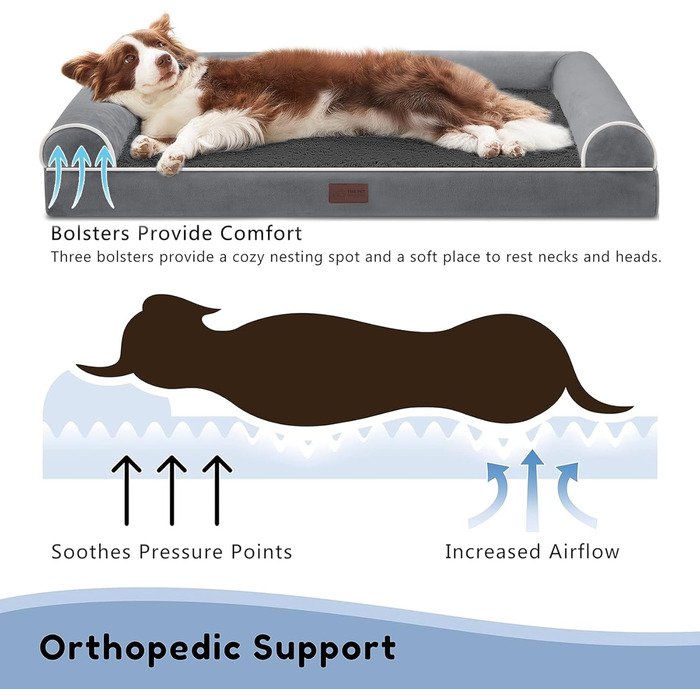 WESTERN HOME Dog Bed Dog Basket Large Dogs Orthopedic Dog Bed Dog Sofa Waterproof 106x76x10cm Dog Beds with Washable Cover Dog Basket Large Dogs, (L 106 x W 76 x H 19 cm, Dark Grey)