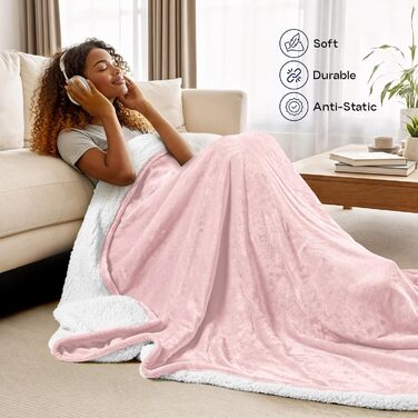 Плед Utopia Bedding з Sherpa: теплий, м'який, двосторонній, 200x150 см, рожевий
